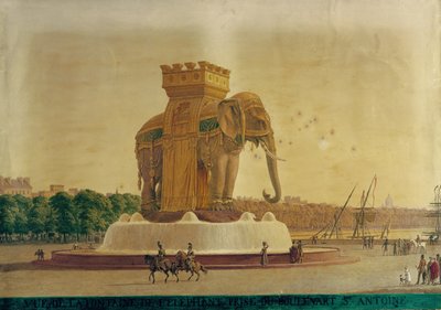 Ansicht des Elefantenbrunnens am Place de la Bastille, um 1805-1810 von Jean Antoine Alavoine